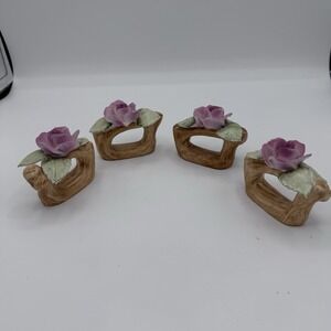 Vintage Pia Bone China White Flower Napkin Ring Holder Philippines 1986 Set Of 4